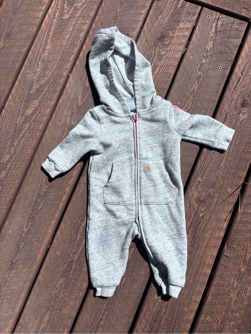 Carhartt Gray Hooded Baby One-Piece Zipper Romper